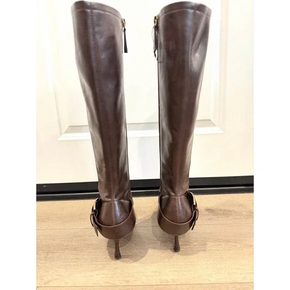 Zara Burgundy High-Heel Buckle Boots Pointed Toe Size US 9 EUR 40 Preowned - Picture 10 of 16